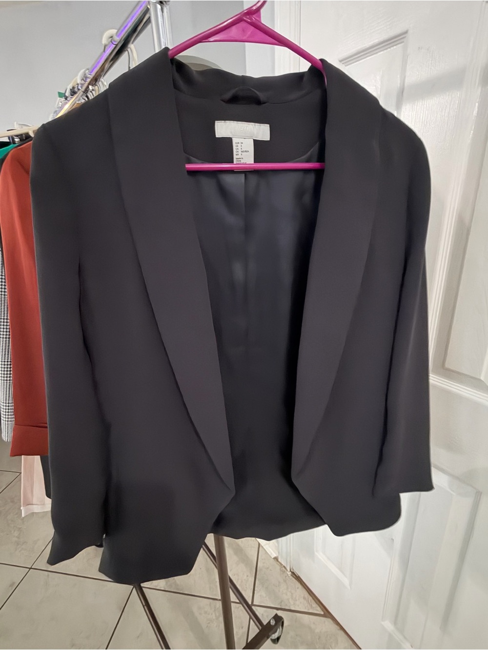 H&M Women's Black Open-Front Shawl Collar Blazer